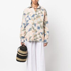 Ralph Lauren Women's Cotton Floral Patchwork Box Pleat Cotton Shirt